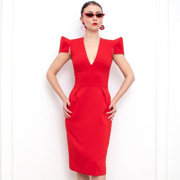 Alexandre Vauthier Red Mid Length pointed shoulders dress size s/m FR 40 - Picture 2 of 7